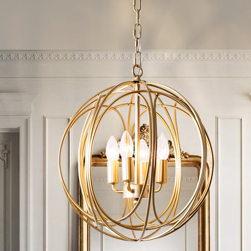 Vintage Style 3-Light Metal Cage Chandelier with Adjustable Chain for Indoor Ceiling - Metallic Orbit Shade Lamp