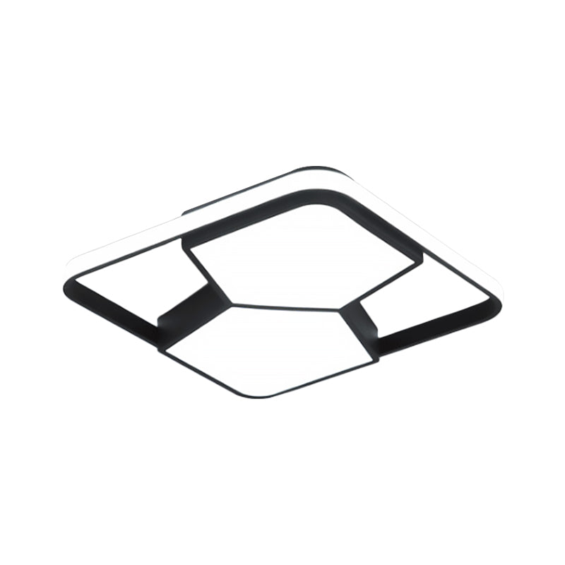 Geometric LED Ceiling Light in Black/White Acrylic - Contemporary Flush Mount Lamp for Bedroom with Warm/White Lighting