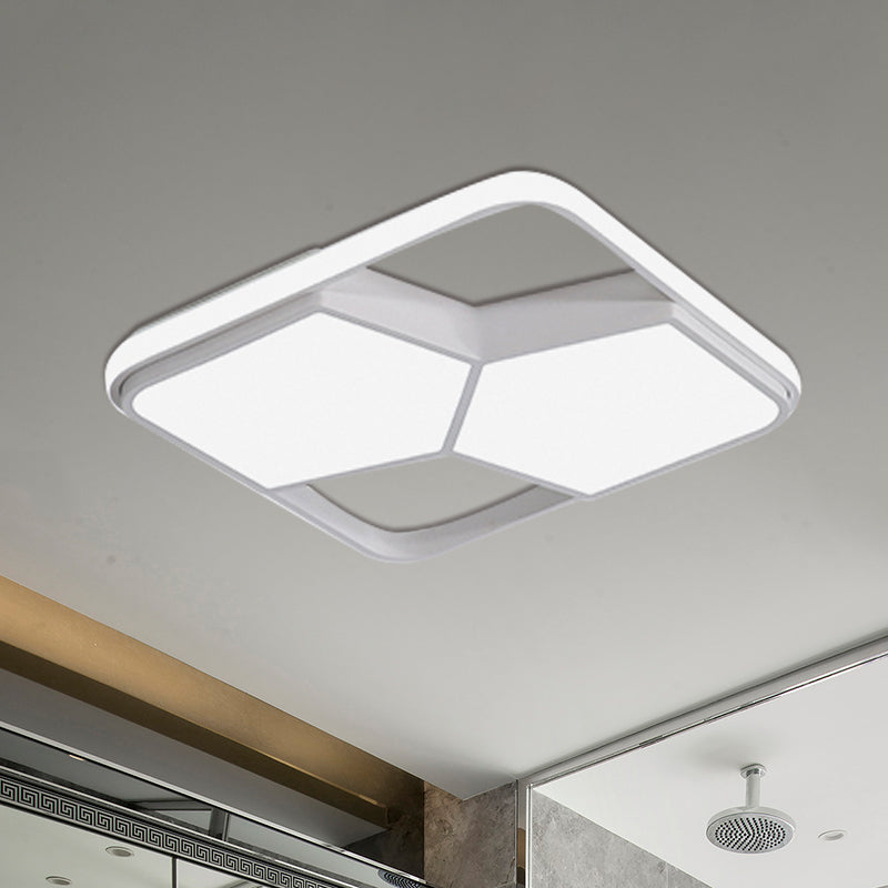 Geometric LED Ceiling Light in Black/White Acrylic - Contemporary Flush Mount Lamp for Bedroom with Warm/White Lighting