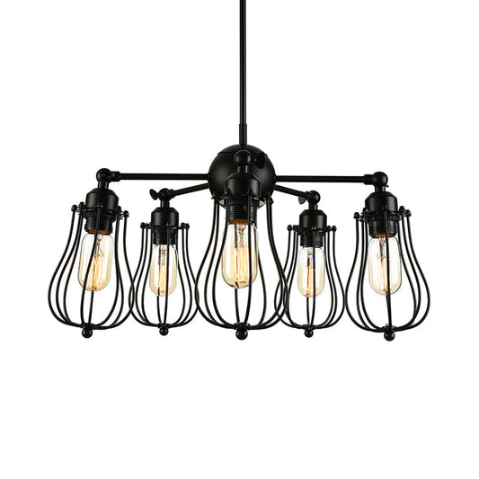 Farmhouse Wire Cage Iron Chandelier - 18/25.5 W 5-Light Ceiling Light Fixture In Black With Bulb