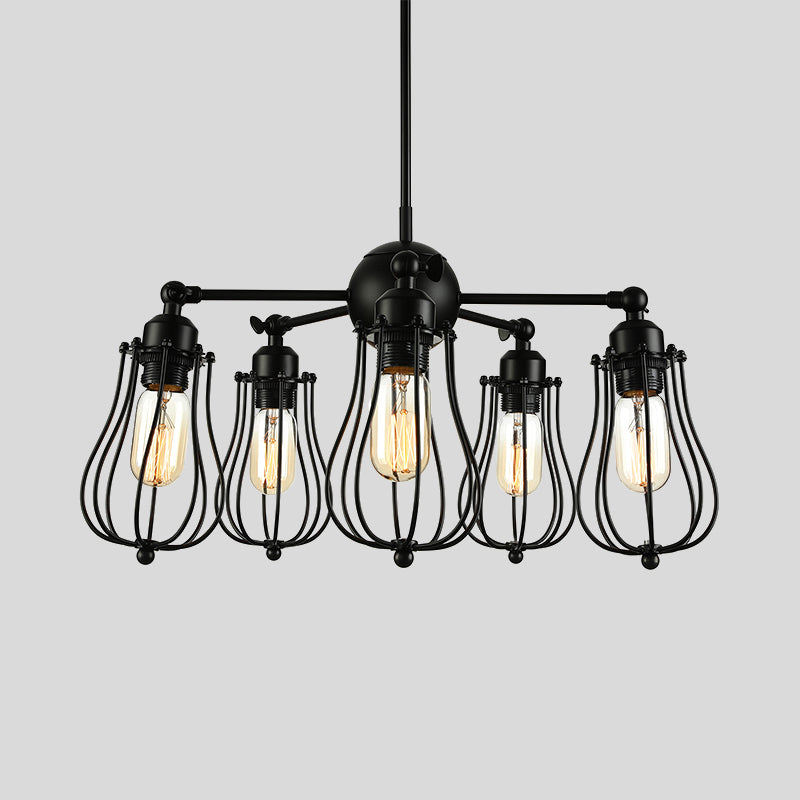 Farmhouse Wire Cage Iron Chandelier - 18/25.5 W 5-Light Ceiling Light Fixture In Black With Bulb