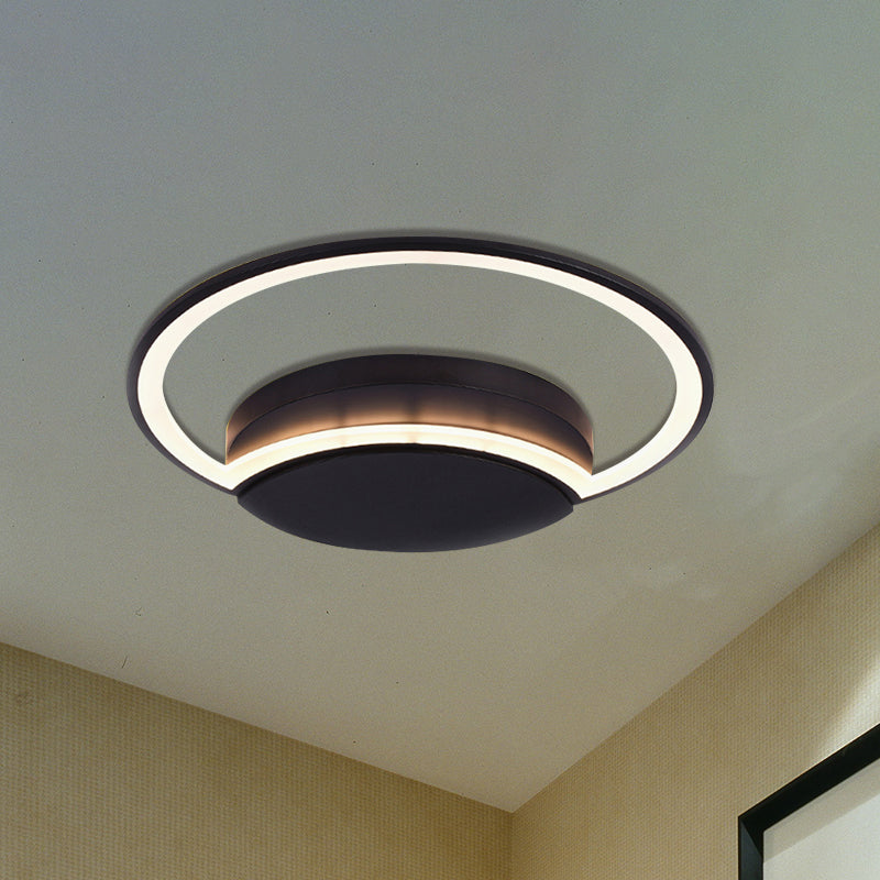 Plafonnier LED pour chambre à coucher - Abat-jour en acrylique à cercle large de 16"/19,5"/23,5" en blanc/noir - Lumière chaude/blanche