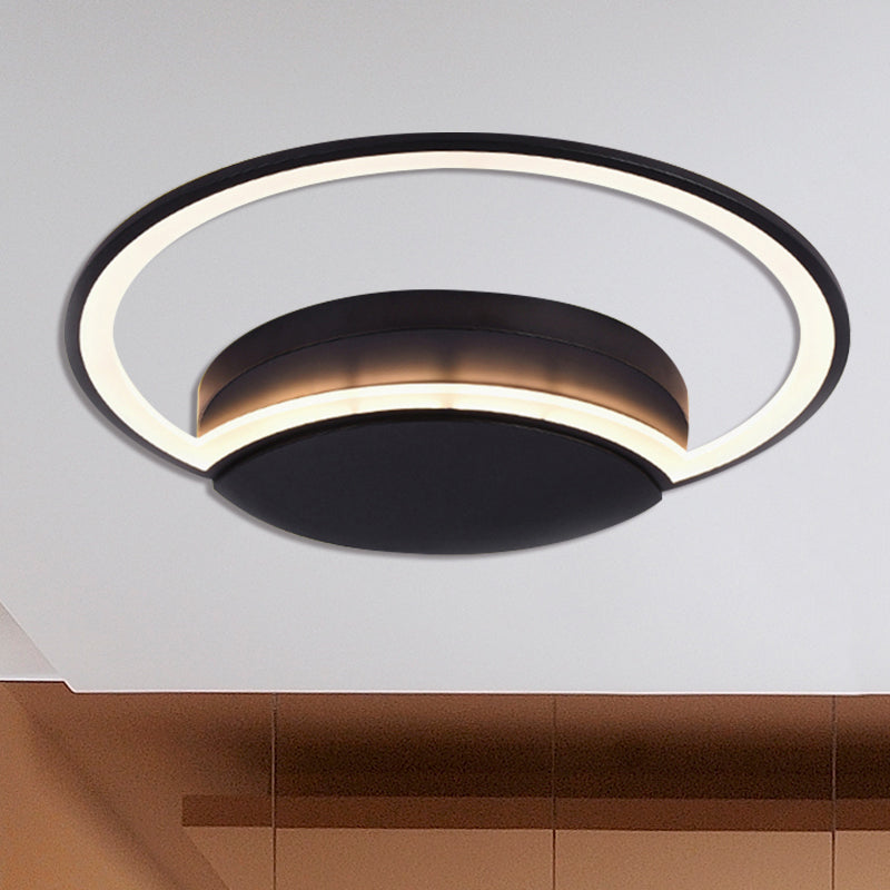 Plafonnier LED pour chambre à coucher - Abat-jour en acrylique à cercle large de 16"/19,5"/23,5" en blanc/noir - Lumière chaude/blanche