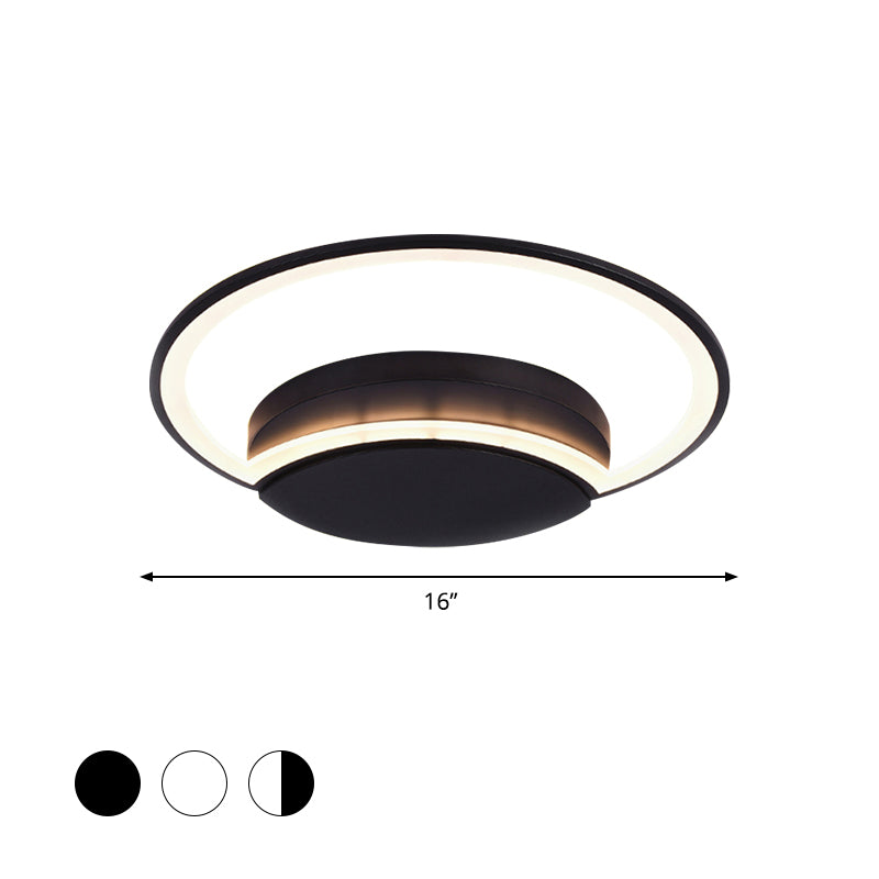 Plafonnier LED pour chambre à coucher - Abat-jour en acrylique à cercle large de 16"/19,5"/23,5" en blanc/noir - Lumière chaude/blanche