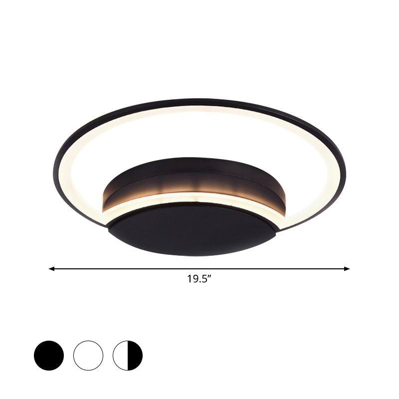 Plafonnier LED pour chambre à coucher - Abat-jour en acrylique à cercle large de 16"/19,5"/23,5" en blanc/noir - Lumière chaude/blanche