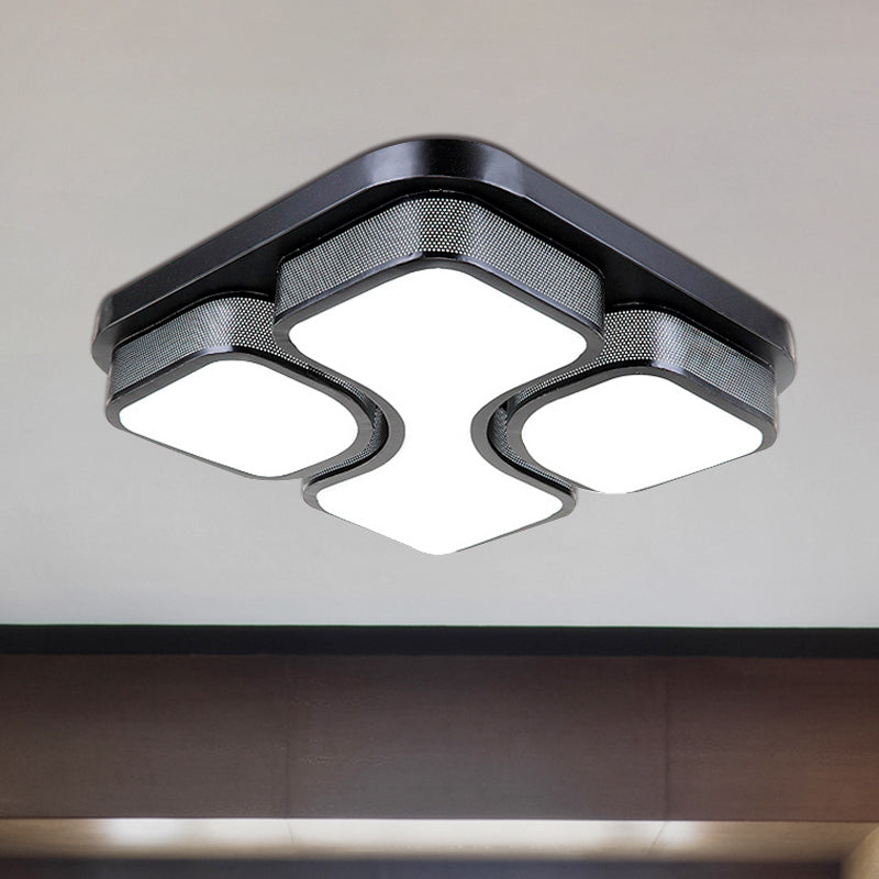 Contemporary Squared Metallic Ceiling Mounted LED Light - 17"/21" Black/White Flushmount - Warm/White Lighting