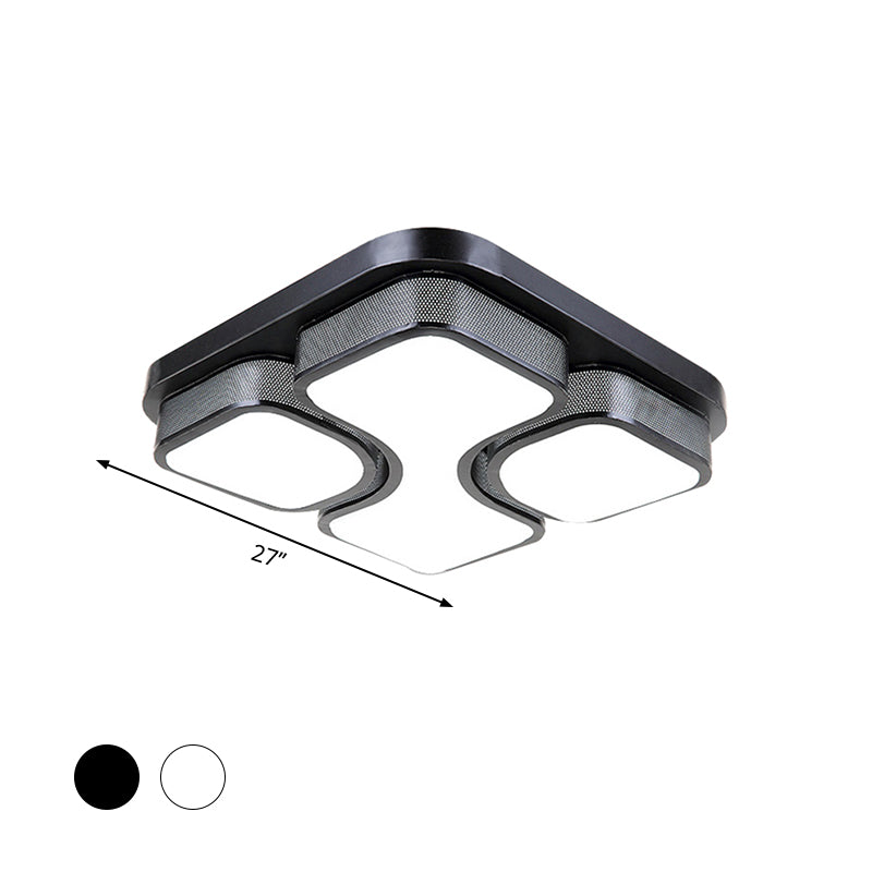 Contemporary Squared Metallic Ceiling Mounted LED Light - 17"/21" Black/White Flushmount - Warm/White Lighting