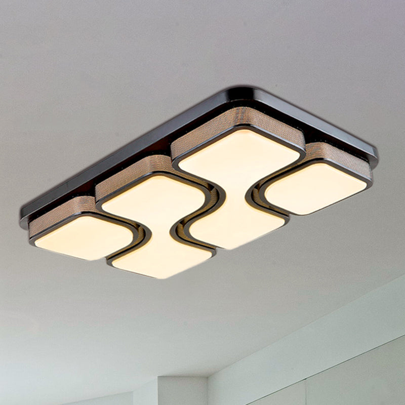 Rectangular Flush Mount Ceiling Light with LED Acrylic Fixture - Black/White, Simple Design, Warm/White Lighting - 25"/31" Dia