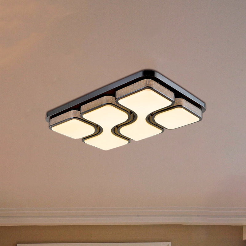 Rectangular Flush Mount Ceiling Light with LED Acrylic Fixture - Black/White, Simple Design, Warm/White Lighting - 25"/31" Dia