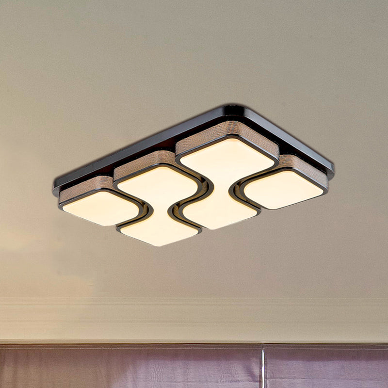 Rectangular Flush Mount Ceiling Light with LED Acrylic Fixture - Black/White, Simple Design, Warm/White Lighting - 25"/31" Dia