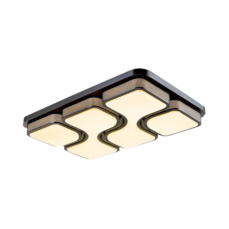 Rectangular Flush Mount Ceiling Light with LED Acrylic Fixture - Black/White, Simple Design, Warm/White Lighting - 25"/31" Dia