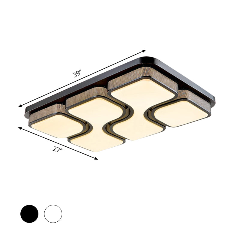 Rectangular Flush Mount Ceiling Light with LED Acrylic Fixture - Black/White, Simple Design, Warm/White Lighting - 25"/31" Dia