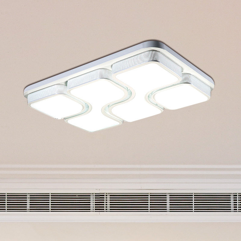 Rectangular Flush Mount Ceiling Light with LED Acrylic Fixture - Black/White, Simple Design, Warm/White Lighting - 25"/31" Dia