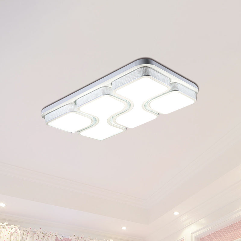 Rectangular Flush Mount Ceiling Light with LED Acrylic Fixture - Black/White, Simple Design, Warm/White Lighting - 25"/31" Dia