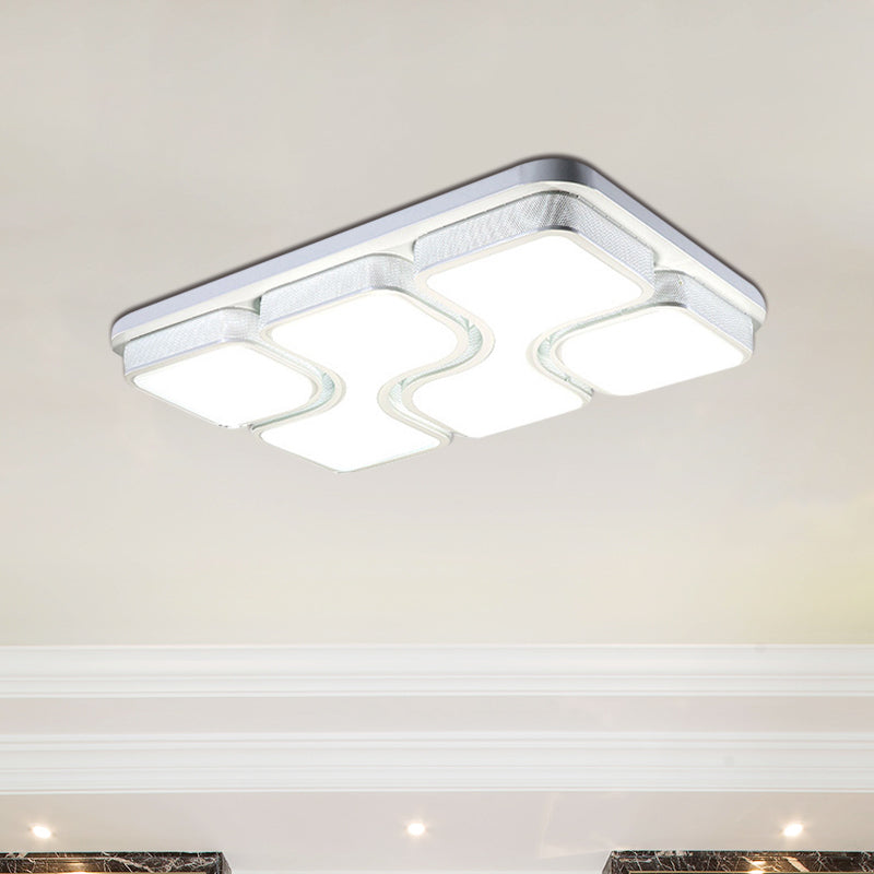 Rectangular Flush Mount Ceiling Light with LED Acrylic Fixture - Black/White, Simple Design, Warm/White Lighting - 25"/31" Dia