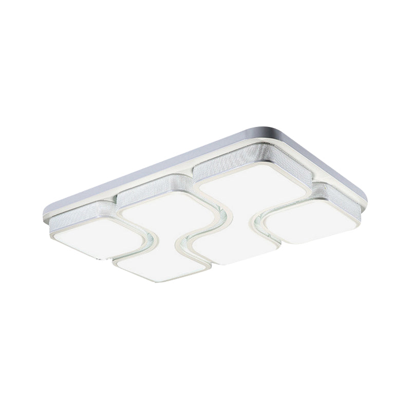 Rectangular Flush Mount Ceiling Light with LED Acrylic Fixture - Black/White, Simple Design, Warm/White Lighting - 25"/31" Dia