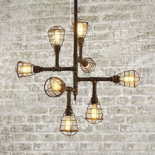 Vintage Bronze Iron Cage Chandelier Lamp - 8/12 Heads, Stylish Wire Design, Perfect for Dining Room