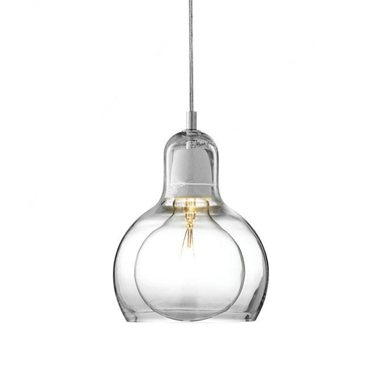 Modernist Clear/Amber/Grey Glass Gourd Pendant Light - Stylish 1-Light Ceiling Lamp For Dining Room