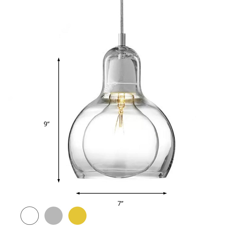 Modern Glass Gourd Pendant Light for Dining Room, 1-Light, 4"/7" Width, Clear/Amber/Grey