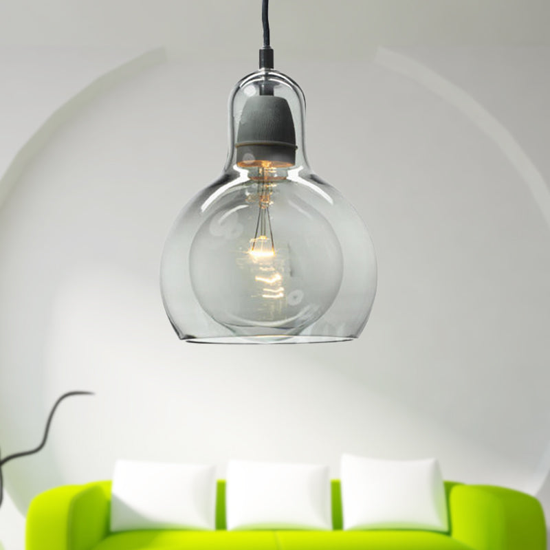 Modernist Clear/Amber/Grey Glass Gourd Pendant Light - Stylish 1-Light Ceiling Lamp For Dining Room