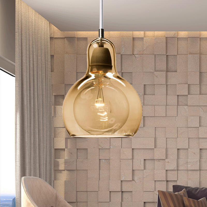 Modernist Clear/Amber/Grey Glass Gourd Pendant Light - Stylish 1-Light Ceiling Lamp For Dining Room