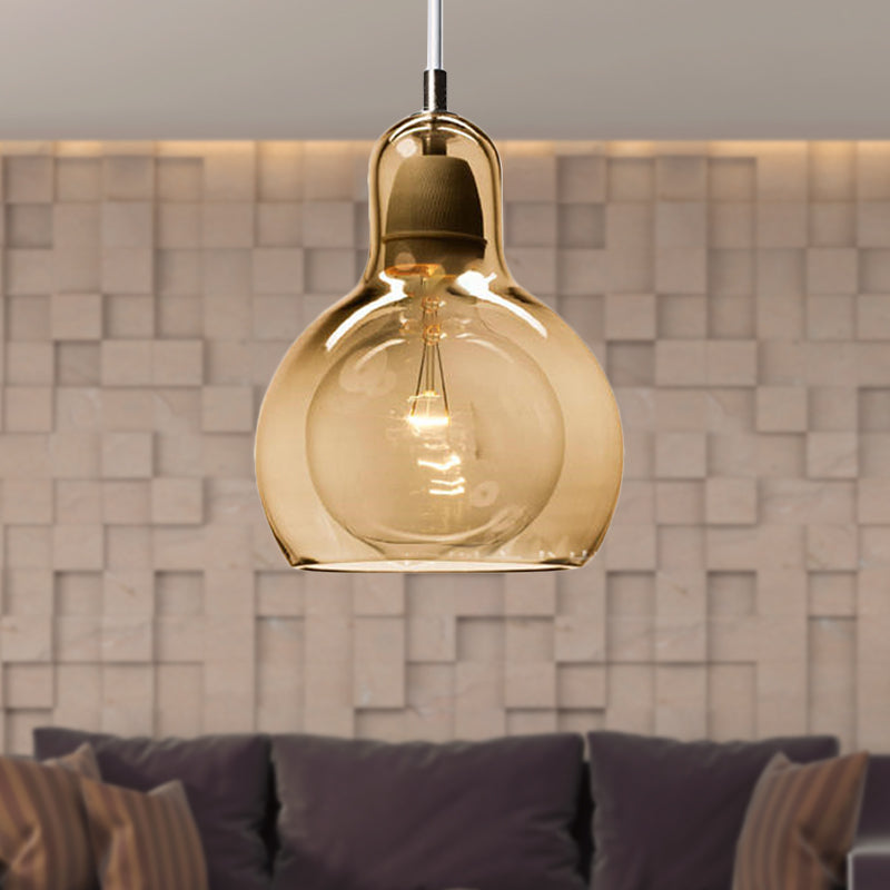 Modernist Clear/Amber/Grey Glass Gourd Pendant Light - Stylish 1-Light Ceiling Lamp For Dining Room