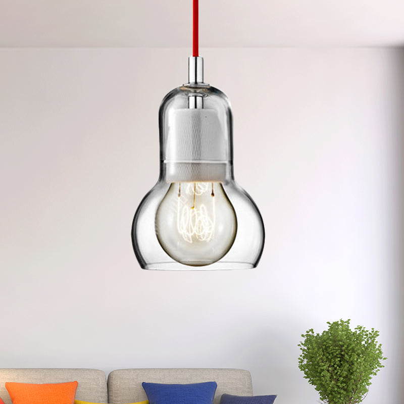 Modernist Clear/Amber/Grey Glass Gourd Pendant Light - Stylish 1-Light Ceiling Lamp For Dining Room