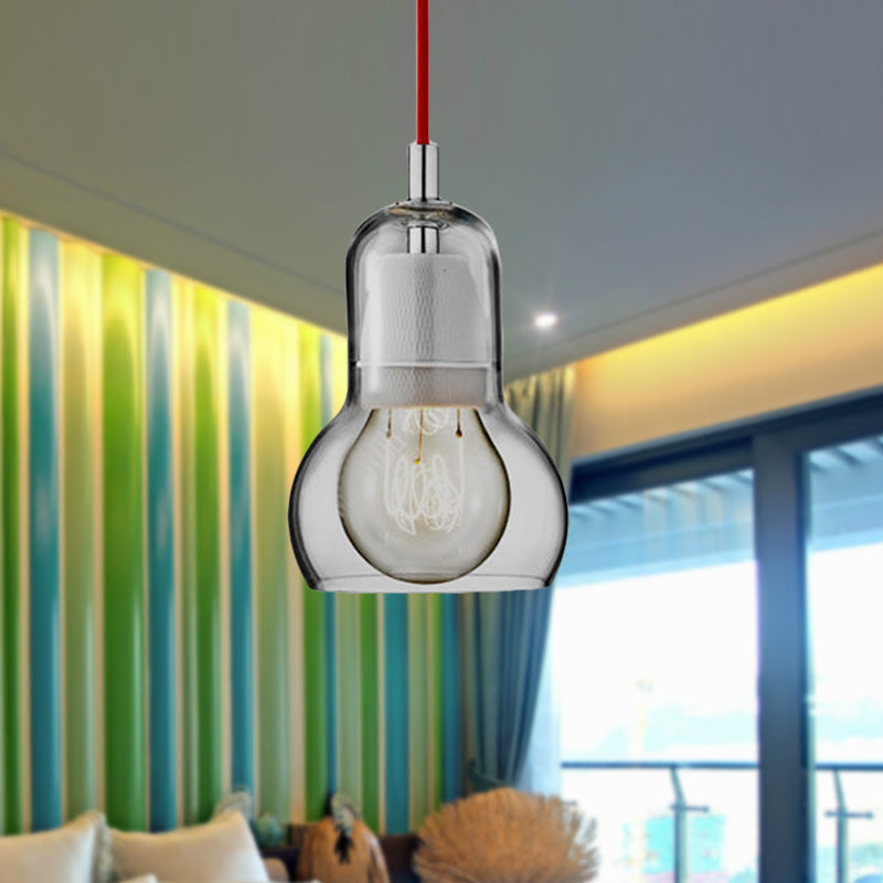 Modernist Clear/Amber/Grey Glass Gourd Pendant Light - Stylish 1-Light Ceiling Lamp For Dining Room