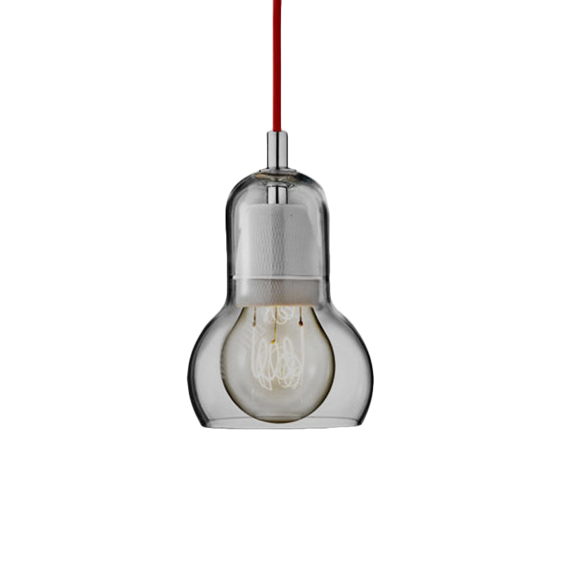 Modernist Clear/Amber/Grey Glass Gourd Pendant Light - Stylish 1-Light Ceiling Lamp For Dining Room