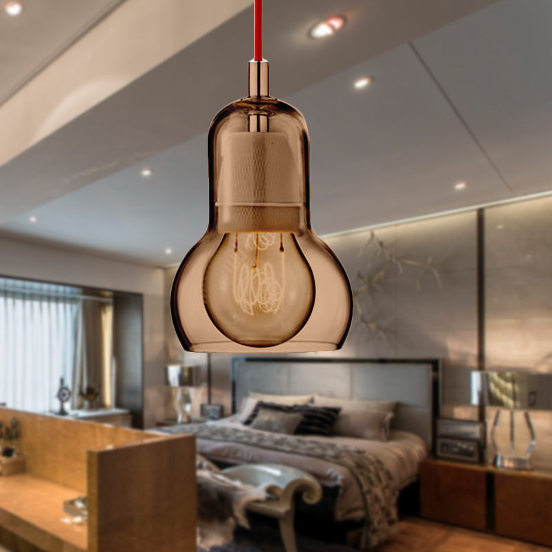 Modernist Clear/Amber/Grey Glass Gourd Pendant Light - Stylish 1-Light Ceiling Lamp For Dining Room