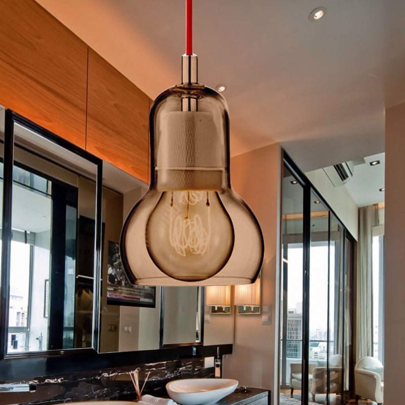 Modernist Clear/Amber/Grey Glass Gourd Pendant Light - Stylish 1-Light Ceiling Lamp For Dining Room
