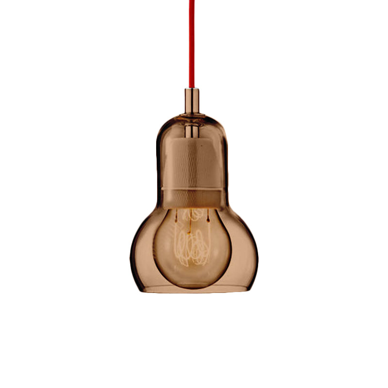 Modernist Clear/Amber/Grey Glass Gourd Pendant Light - Stylish 1-Light Ceiling Lamp For Dining Room