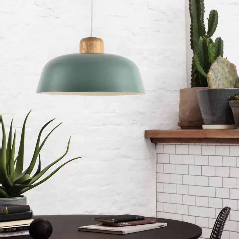 Macaron Style Hanging Pendant Light - 12"/15" Wide Bowl Shade - Metallic Finish - 1 Bulb - Green/Pink - Kitchen Ceiling Lamp
