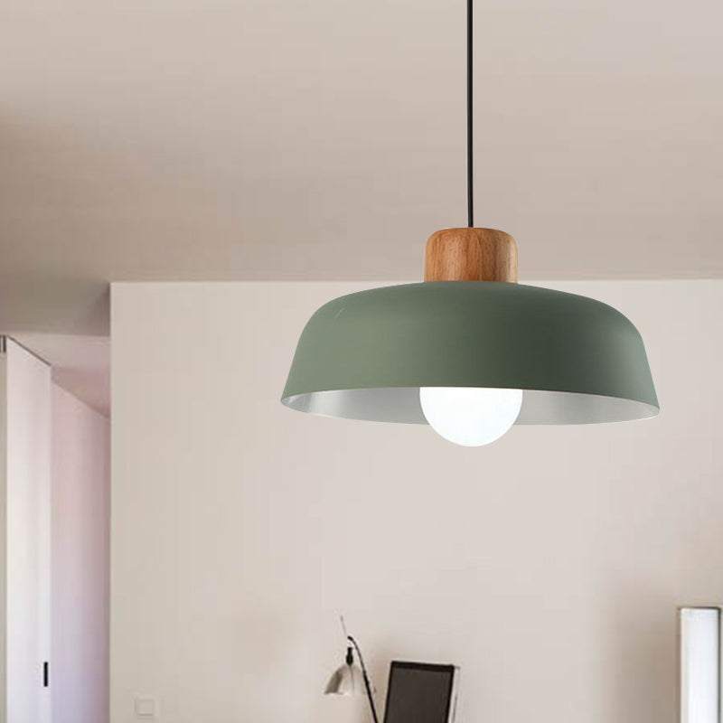 Macaron Style Hanging Pendant Light - 12"/15" Wide Bowl Shade - Metallic Finish - 1 Bulb - Green/Pink - Kitchen Ceiling Lamp