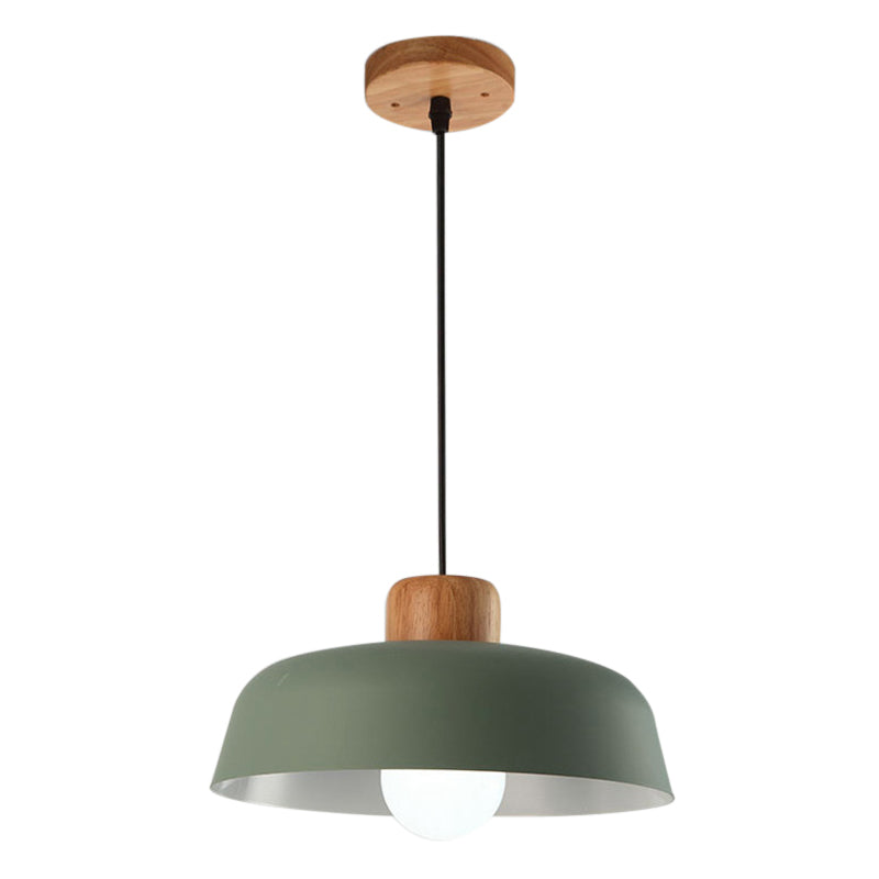 Macaron Style Hanging Pendant Light - 12"/15" Wide Bowl Shade - Metallic Finish - 1 Bulb - Green/Pink - Kitchen Ceiling Lamp