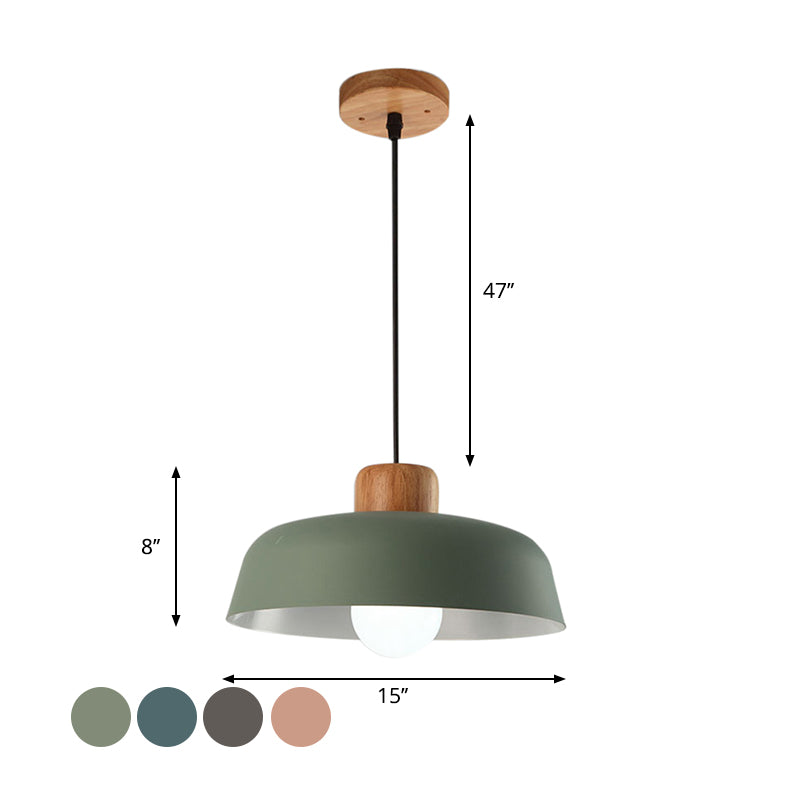 Macaron Style Hanging Pendant Light - 12"/15" Wide Bowl Shade - Metallic Finish - 1 Bulb - Green/Pink - Kitchen Ceiling Lamp