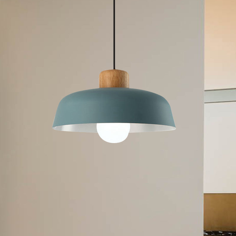 Macaron Style Hanging Pendant Light - 12"/15" Wide Bowl Shade - Metallic Finish - 1 Bulb - Green/Pink - Kitchen Ceiling Lamp