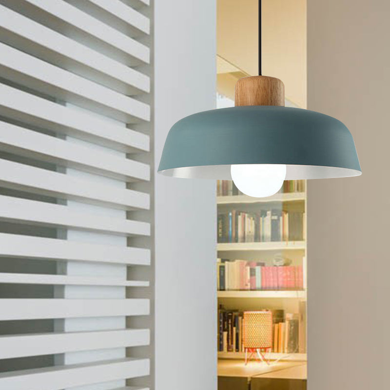 Macaron Style Hanging Pendant Light - 12"/15" Wide Bowl Shade - Metallic Finish - 1 Bulb - Green/Pink - Kitchen Ceiling Lamp
