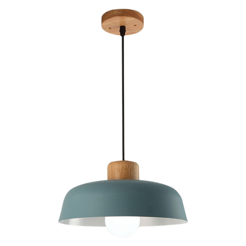 Macaron Style Hanging Pendant Light - 12"/15" Wide Bowl Shade - Metallic Finish - 1 Bulb - Green/Pink - Kitchen Ceiling Lamp