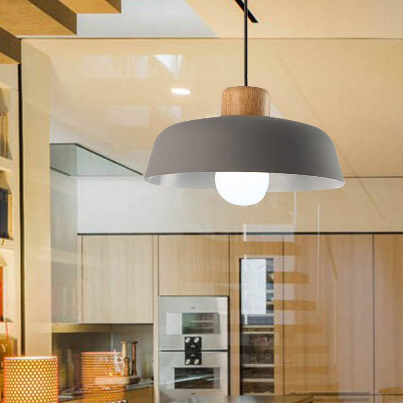Macaron Style Hanging Pendant Light - 12"/15" Wide Bowl Shade - Metallic Finish - 1 Bulb - Green/Pink - Kitchen Ceiling Lamp