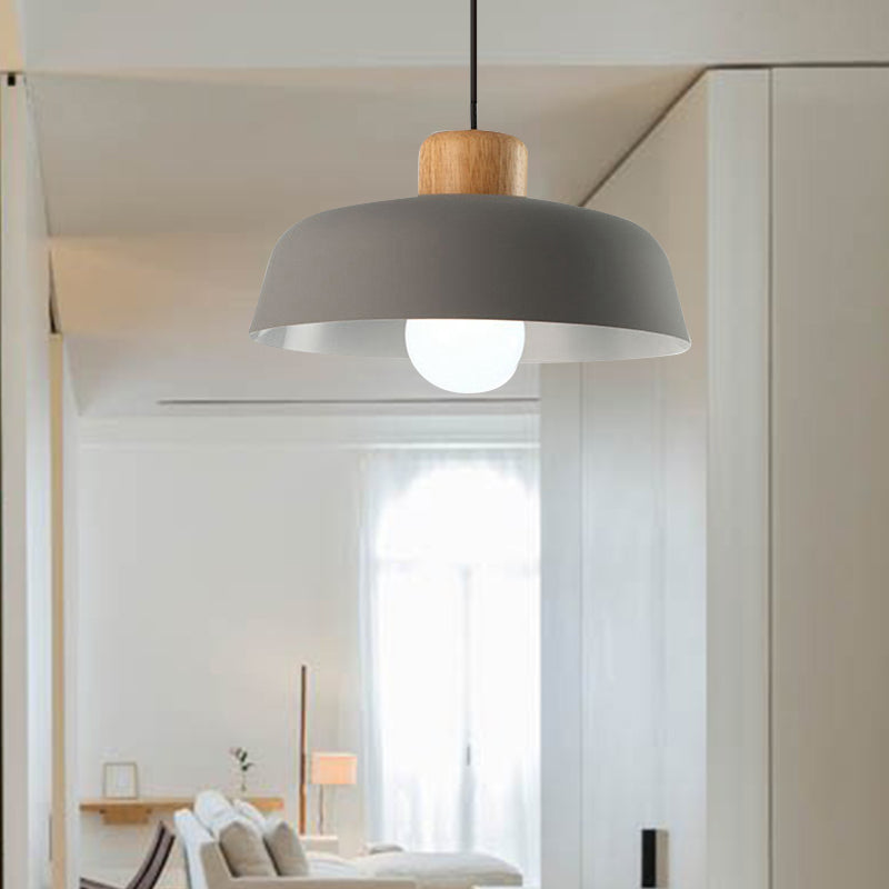 Macaron Style Hanging Pendant Light - 12"/15" Wide Bowl Shade - Metallic Finish - 1 Bulb - Green/Pink - Kitchen Ceiling Lamp