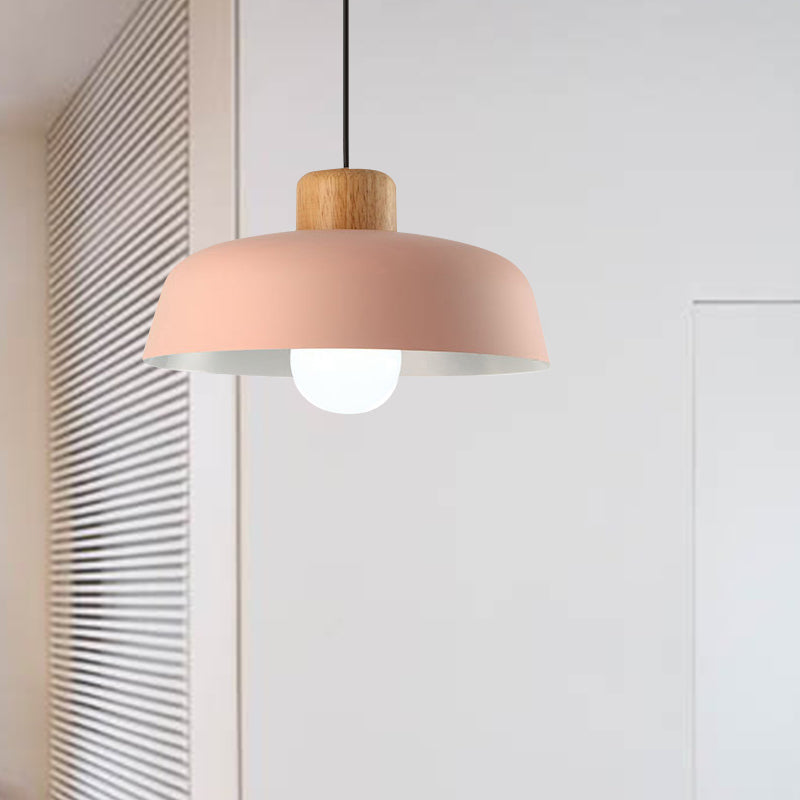 Macaron Style Hanging Pendant Light - 12"/15" Wide Bowl Shade - Metallic Finish - 1 Bulb - Green/Pink - Kitchen Ceiling Lamp