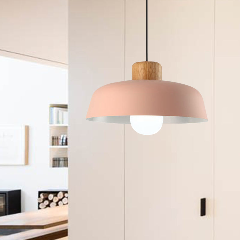 Macaron Style Hanging Pendant Light - 12"/15" Wide Bowl Shade - Metallic Finish - 1 Bulb - Green/Pink - Kitchen Ceiling Lamp
