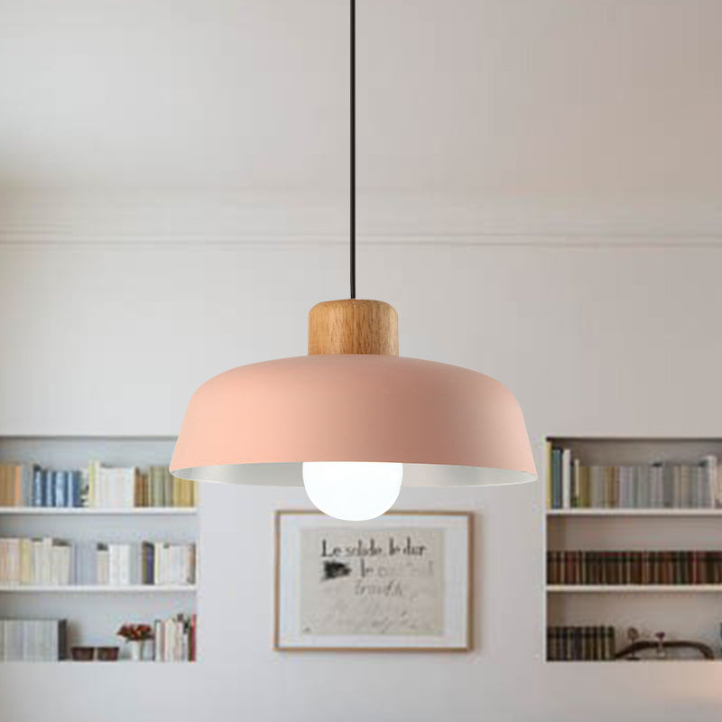 Macaron Style Hanging Pendant Light - 12"/15" Wide Bowl Shade - Metallic Finish - 1 Bulb - Green/Pink - Kitchen Ceiling Lamp