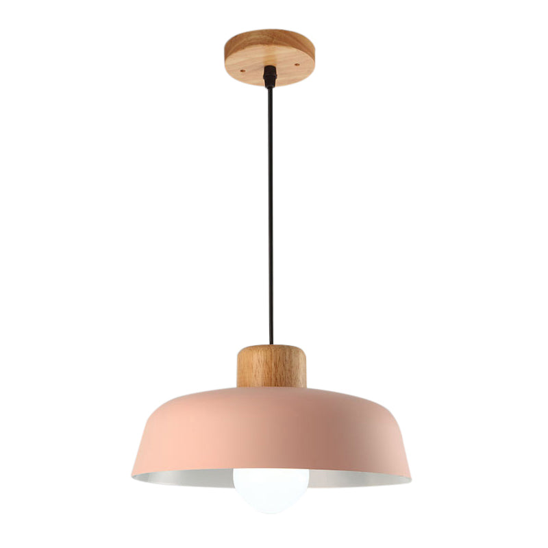 Macaron Style Hanging Pendant Light - 12"/15" Wide Bowl Shade - Metallic Finish - 1 Bulb - Green/Pink - Kitchen Ceiling Lamp