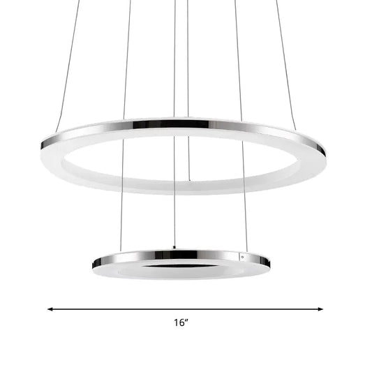 Contemporary Led Acrylic Round Ceiling Pendant Chandelier - 1/2/3-Head Silver Warm/White Light