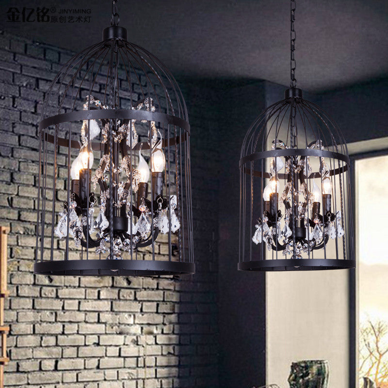 Vintage Style 4-Head Birdcage Chandelier in Black/White/Rust Iron – Elegant Hanging Lamp with Candle and Crystal Deco for Living Room