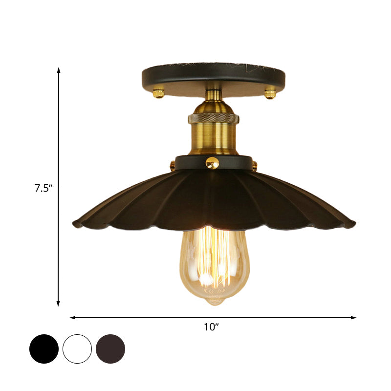 Vintage Style Scalloped Edge Balcony Semi Flush Ceiling Light in Black/Rust with 1 Metal Light Fixture