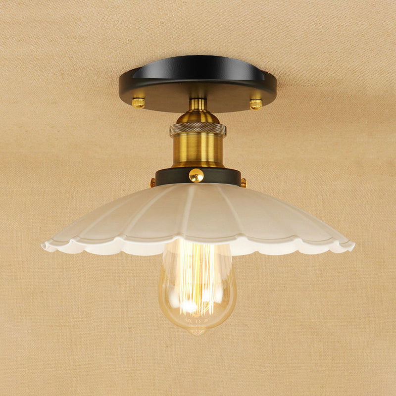 Vintage Style Scalloped Edge Balcony Semi Flush Ceiling Light in Black/Rust with 1 Metal Light Fixture