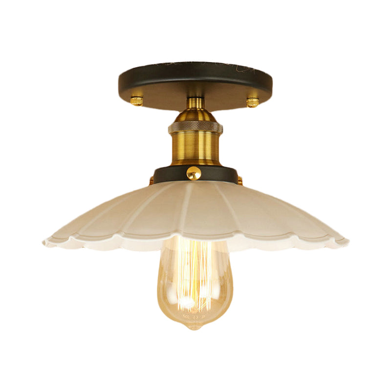 Vintage Style Scalloped Edge Balcony Semi Flush Ceiling Light in Black/Rust with 1 Metal Light Fixture
